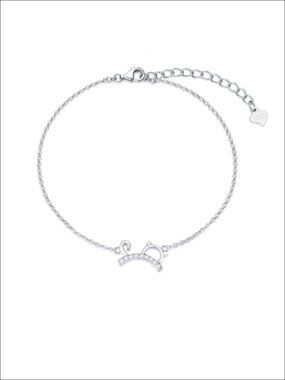 Sterling Silver Diamond Cat Bracelet Adjustable Link Gifts for Her